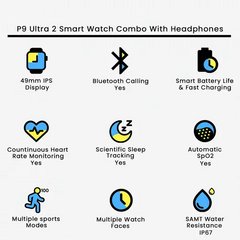 P9 Ultra 2 Smart Watch Combo With Headphones